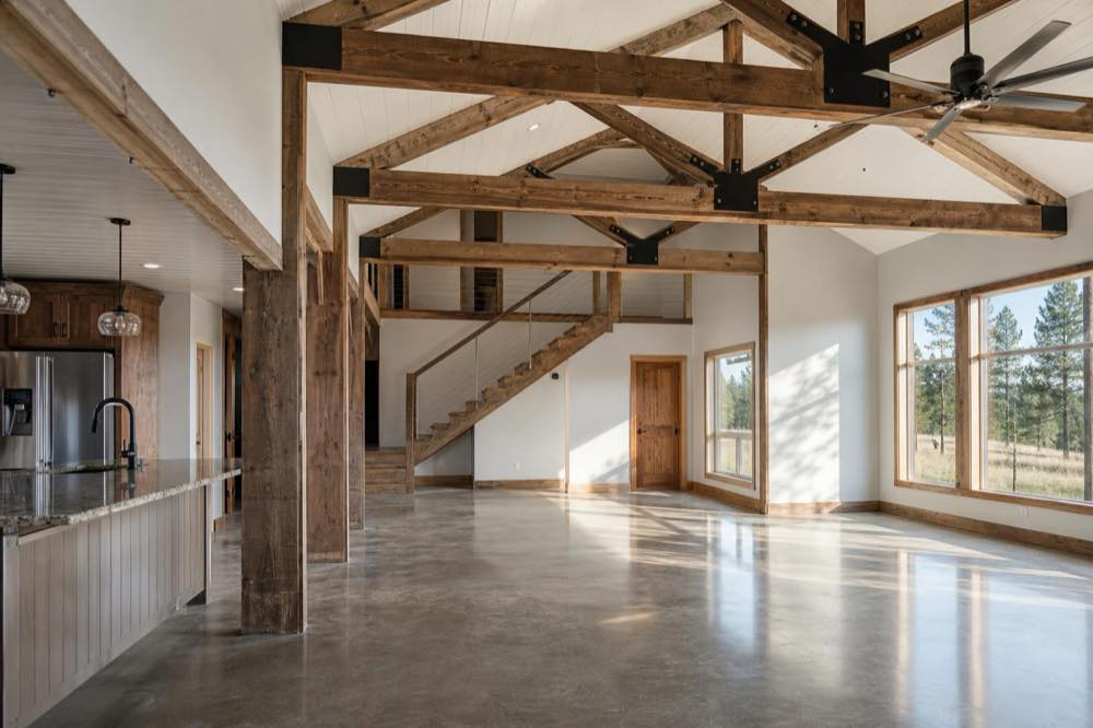 barndominium living space interior near Spokane, WA