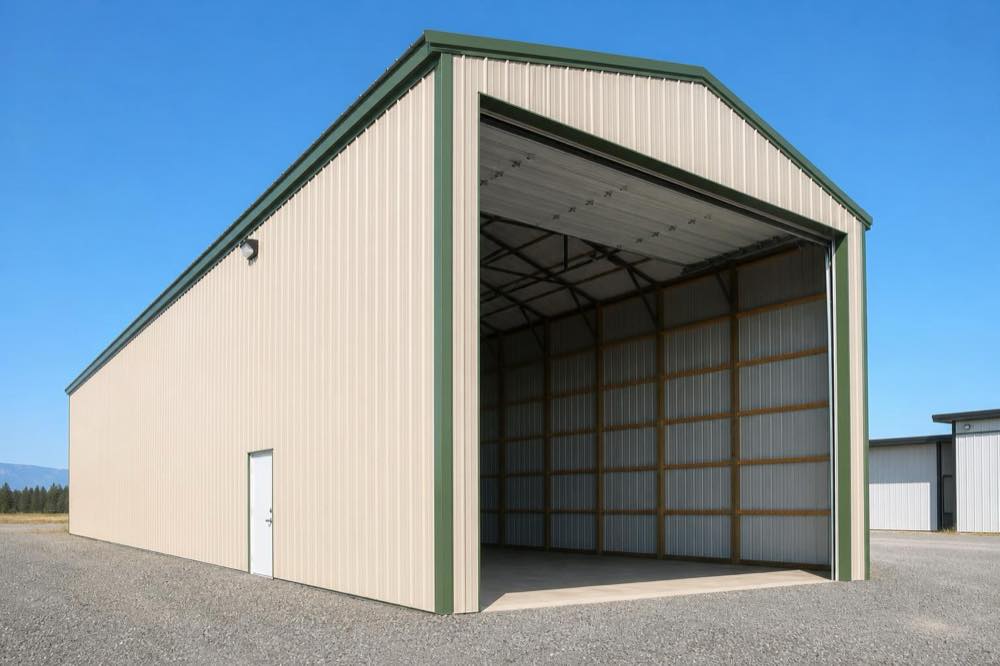 enclosed RV storage bay pole building near Spokane, WA