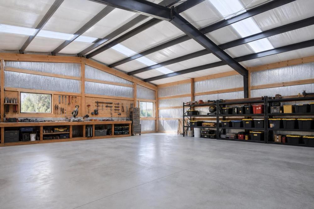 finished post-frame shop interior near Spokane, WA
